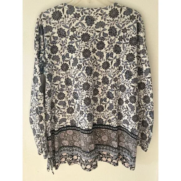 J. Jill Simply Supima Cotton tunic top medium floral 3/4 sleeve Boho casual - Picture 2 of 10